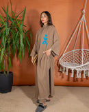 Oversized Top Front open Stylish Printed with Collar Design and Sleeveless Inner, Wide Leg Pants 3 Pieces Set 3395 - طقم ٣ قطع