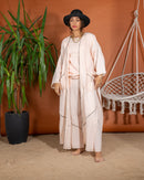 Oversized Open Front Top and Embroidered Design with Sleeveless Inner, Wide Leg Pants 3 Pieces Set 3406 - طقم ٣ قطع