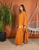 Oversized Top and Embroidered Stylish with Printed Design Sleeveless Inner, Wide Leg Pants 3 Pieces Set 3407 - طقم ٣ قطع