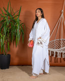 Oversized Top and Embroidered Stylish with Printed Design Sleeveless Inner, Wide Leg Pants 3 Pieces Set 3413 - طقم ٣ قطع