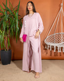 Oversized Printed Design Top with Open Front and Sleeveless Inner, Wide Leg Pants 3 Pieces Set 3416 - طقم ٣ قطع