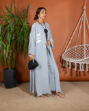 Oversized Printed Design Top with Open Front and Sleeveless Inner, Wide Leg Pants 3 Pieces Set 3420 - طقم ٣ قطع
