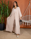 Oversized V-Neck design with Front Gathered Tie and back Stylish Printed, Wide Leg Pants 3 Pieces Set 3425 - طقم ٣ قطع