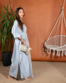 Oversized V-Neck design with Front Gathered Tie and back Stylish Printed, Wide Leg Pants 3 Pieces Set 3428 - طقم ٣ قطع