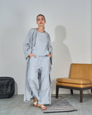 Oversized Top with Open Front and Pockets Sleeveless Inner, Wide Leg Pants Long Beachwear 3434 - ملابس للبحر