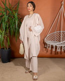 Oversized Top with Open Front and Pockets Sleeveless Inner, Wide Leg Pants Short 3 Pieces Set 3441 - طقم ٣ قطع