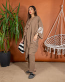 Oversized Top with Open Front and Pockets Sleeveless Inner, Wide Leg Pants Short 3 Pieces Set 3443 - طقم ٣ قطع