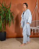 Oversized Top with Open Front and Pockets Sleeveless Inner, Wide Leg Pants Short 3 Pieces Set 3444 - طقم ٣ قطع