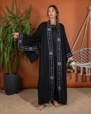 Oversized Top With Embroidered Design Batwing Sleeves and Sleeveless Inner, Wide Leg pants 3 Pieces Set 3472 - طقم ٣ قطع