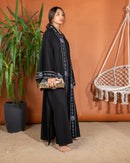 Oversized Top With Embroidered Design Batwing Sleeves and Sleeveless Inner, Wide Leg pants 3 Pieces Set 3472 - طقم ٣ قطع