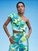 Debra Tropical Print One Shoulder Top 3486 - توب