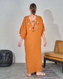 Oversized V-neck Design with front Stylish Printed wide Sleeves kaftan 3554 - قفطان