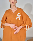 Oversized V-neck Design with front Stylish Printed wide Sleeves kaftan 3554 - قفطان