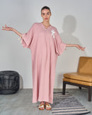 Oversized V-neck Design with front Stylish Printed wide Sleeves kaftan 3555 - قفطان