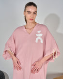 Oversized V-neck Design with front Stylish Printed wide Sleeves kaftan 3555 - قفطان