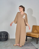 Oversized V-neck Design with front Stylish Printed wide Sleeves kaftan 3558 - قفطان