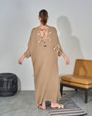 Oversized V-neck Design with front Stylish Printed wide Sleeves kaftan 3558 - قفطان