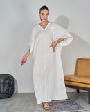 Oversized V-neck Design with front Stylish Printed wide Sleeves kaftan 3560 - قفطان