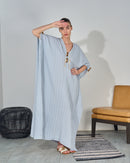 Oversized V-neck design with Embroidered and Front Stylish Tie Kaftan 3565 - قفطان