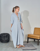 Oversized V-neck design with Embroidered and Front Stylish Tie Kaftan 3565 - قفطان