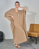 Oversized V-neck design with Embroidered and Front Stylish Tie Kaftan 3566 - قفطان