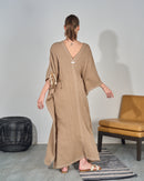 Oversized V-neck design with Embroidered and Front Stylish Tie Kaftan 3566 - قفطان