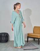 Oversized V-neck design with Embroidered and Front Stylish Tie Kaftan 3567 - قفطان