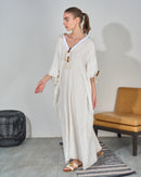 Oversized V-neck design with Embroidered and Front Stylish Tie Kaftan 3568 - قفطان