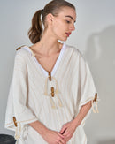 Oversized V-neck design with Embroidered and Front Stylish Tie Kaftan 3568 - قفطان