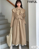 Stylish Shoulder with Ruffle Trim Slant Pocket Belted coat 3638 - كوت