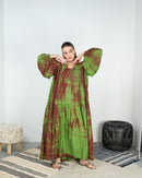 V-neck with buttons design and front gathered style full sleeves cotton kaftan 4211 - قفطان