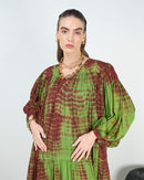 V-neck with buttons design and front gathered style full sleeves cotton kaftan 4211 - قفطان