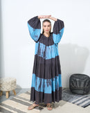 V-neck with buttons design and front gathered style full sleeves cotton kaftan 4212 - قفطان