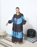 V-neck with buttons design and front gathered style full sleeves cotton kaftan 4212 - قفطان