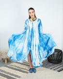 Stylish V-neck with front button and gathered style and long sleeves cotton kaftan 4216 - قفطان