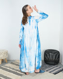 Stylish V-neck with front button and gathered style and long sleeves cotton kaftan 4216 - قفطان