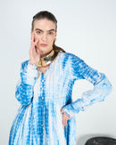 Stylish V-neck with front button and gathered style and long sleeves cotton kaftan 4216 - قفطان