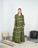 Stylish V-neck with front button and gathered style and long sleeves cotton kaftan 4217 - قفطان