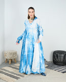 Gathered neck style with embroidered lines and open front design and Long sleeves cotton kaftan 4219 - قفطان