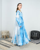 Gathered neck style with embroidered lines and open front design and Long sleeves cotton kaftan 4219 - قفطان