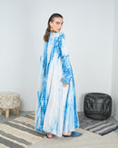 Gathered neck style with embroidered lines and open front design and Long sleeves cotton kaftan 4219 - قفطان