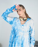 Gathered neck style with embroidered lines and open front design and Long sleeves cotton kaftan 4219 - قفطان