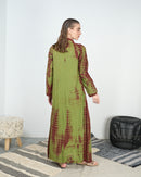 V-neck design with front gathered style and long sleeves cotton kaftan 4223 - قفطان