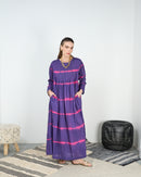 Round neck with square shape front gathered style and long sleeves cotton kaftan 4229 - قفطان