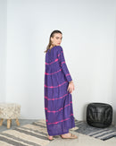 Round neck with square shape front gathered style and long sleeves cotton kaftan 4229 - قفطان