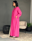 Round neck with square shape front gathered style and long sleeves cotton kaftan 3698 - قفطان