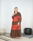 Round neck with square shape front gathered style and long sleeves cotton kaftan 4230 - قفطان