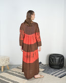 Round neck with square shape front gathered style and long sleeves cotton kaftan 4230 - قفطان