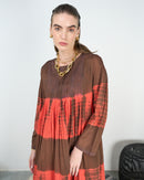 Round neck with square shape front gathered style and long sleeves cotton kaftan 4230 - قفطان