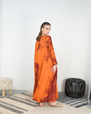 Round neck with v-shape gathered style and long sleeves cotton kaftan 4231 - قفطان